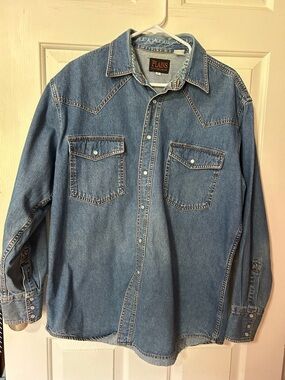 Plains Denim Western Wear Men's Long Sleeves Pearl Snaps large Collared Sz Large